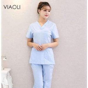 Planet Gates 4 / L Hospital nurse uniform hot selling scurbs medical uniforms ,new style V-neck medical scurbs with Blue florals top + pant