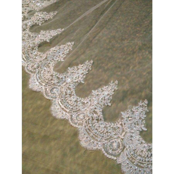 Planet Gates 4 Meter White Ivory Cathedral Wedding Veils Long Lace Edge Bridal Veil with Comb Wedding Accessories Bride Wedding Veil