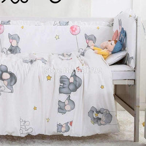 Planet Gates 4 pcs Elephant Cotton Cartoon Soft Baby Bedding Set Baby Crib bumper Include Pillow/ Bumpers/ Sheet/Quilt Cover NewBaby Bumpers