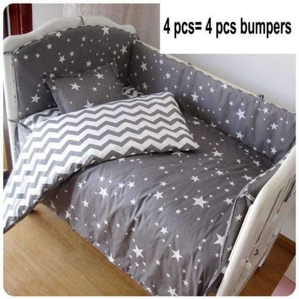 Planet Gates 4 pcs set 3 to 7Pcs Cotton Baby Bedding Set Grey Star Pattern Baby Bed Linen For Newborns Baby Sheet Bumpers Pillow Duvet Crib Bumpers
