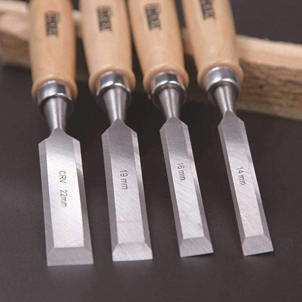 Planet Gates 4 Pcs/set 8,19,32,38mm Flat Woodworking Chisel Tool Set Professional Wood Carving Knife Hand Tools for Carving Enthusiasts