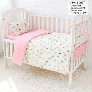Planet Gates 4 Pcs Set Baby Bedding Set Flamingo Pattern Crib Kit Including Cot Bumper Flat Sheet Pillowcase Duvet Cover Baby Bed Hanging Bag For Girls