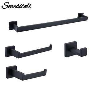Planet Gates 4 piece Bathrrom Set Bathroom Hardware Set Black Robe Hook Towel Rail Bar Rack Bar Shelf Tissue Paper Holder Toothbrush Holder Bathroom Accessories