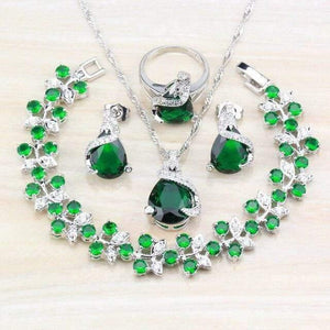 Planet Gates 4-piece set / 10 925 Silver Costume Jewelry Sets For Women Bracelets/Necklace/Pendant/Stud Earrings/Rings With Natural Blue Stone CZ Wedding Set