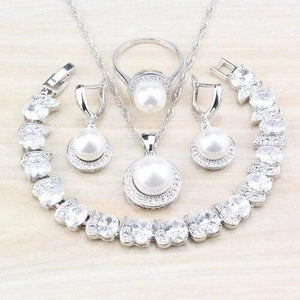 Planet Gates 4-piece set / 10 Freshwater Pearls White Round 925 Silver Jewelry Sets For Women Wedding Bridal Costume Sets And Free Gift