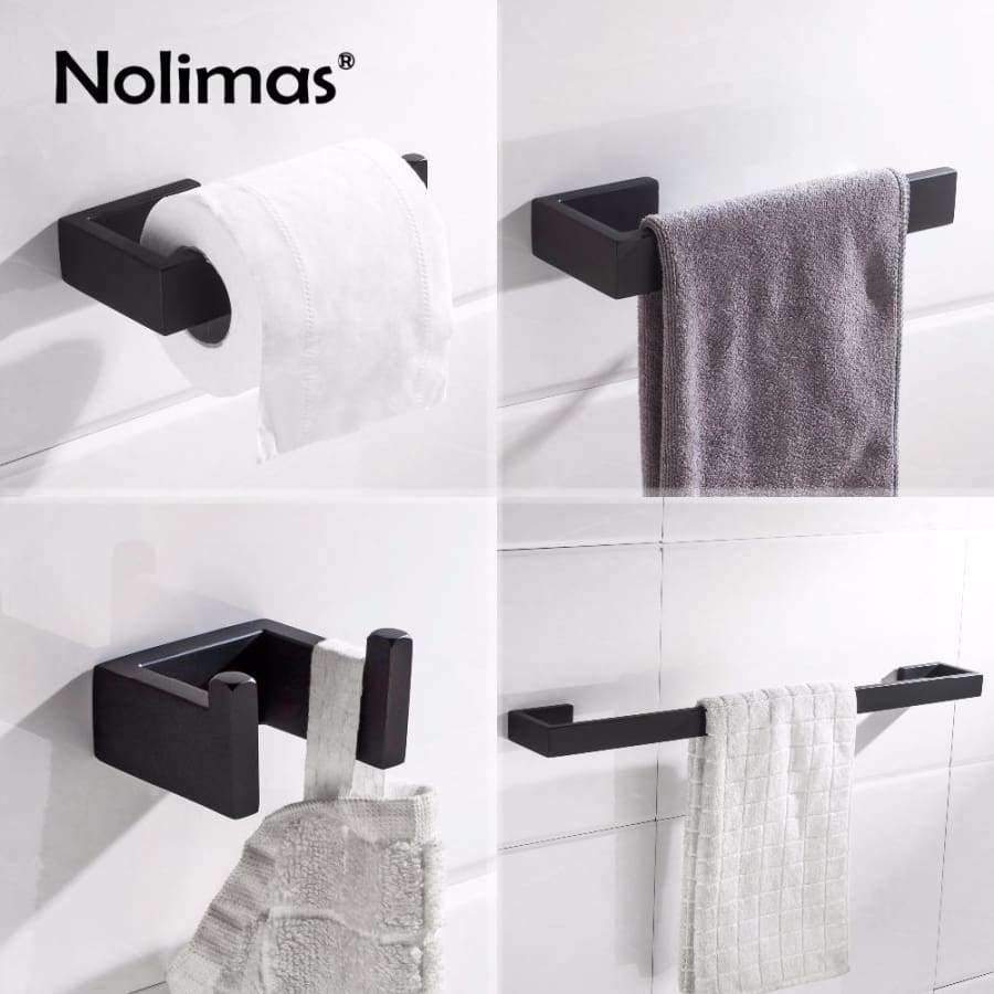 Planet Gates 4 pieces Set Matte Black SUS 304 Stainless Steel Bathroom Hardware Set Robe Hook Towel Bar Toilet Paper Holder Bathroom Accessories