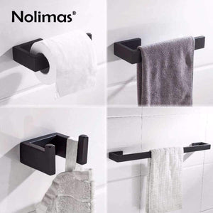 Planet Gates 4 pieces Set Matte Black SUS 304 Stainless Steel Bathroom Hardware Set Robe Hook Towel Bar Toilet Paper Holder Bathroom Accessories