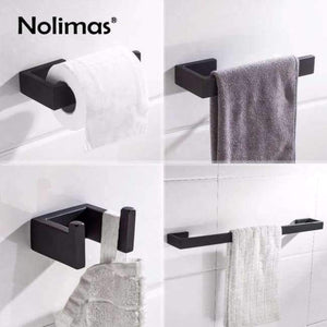 Planet Gates 4 pieces Set Matte Black SUS 304 Stainless Steel Bathroom Hardware Set Robe Hook Towel Bar Toilet Paper Holder Bathroom Accessories