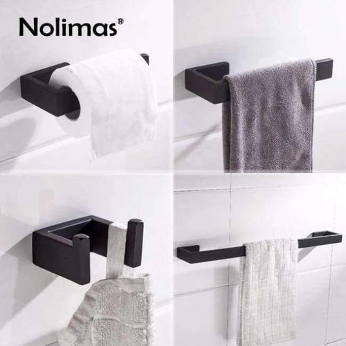 Planet Gates 4 pieces Set Matte Black SUS 304 Stainless Steel Bathroom Hardware Set Robe Hook Towel Bar Toilet Paper Holder Bathroom Accessories