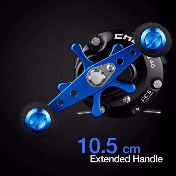 Planet Gates 40 series / 7 / Left Hand CHAOS Right Left Handed Metal Fishing Bait casting Reel Super Light 5.3:1 Max drag 9.1kg Fishing Reel Black Blue wheel