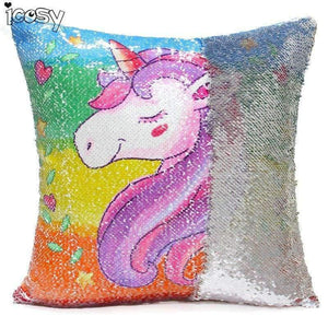 Planet Gates 400mm*400mm / type 1 Reversible Sequins Unicorn Cushion Cover 40*40 Decorative Mermaid Pillows For Sofa Home Decor