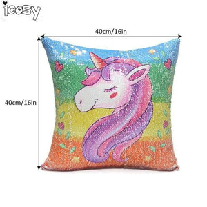 Planet Gates 400mm*400mm / type 1 Reversible Sequins Unicorn Cushion Cover 40*40 Decorative Mermaid Pillows For Sofa Home Decor