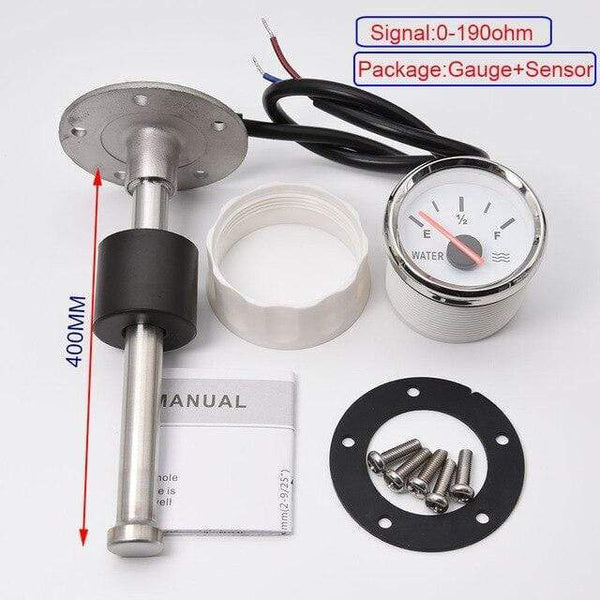 Planet Gates 400mm Boat Car 52MM Water Level Gauges 0-190ohm Red Backlight Marine Water Tank Level Indicator Meter Water Level Sensor 100-550MM