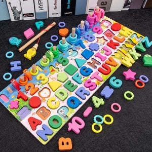 Planet Gates 402 Kids Montessori Educational Wooden Math Toys Children Busy Board Count Shape Colors Match Fishing Puzzle Learning Toys Gifts