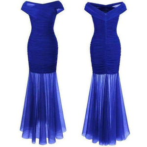 Planet Gates 408 Navy Blue / 12 / China Angel fashions One Shoulder Pleat Ruched Sequin Slit Mermaid Long Evening Dress 350