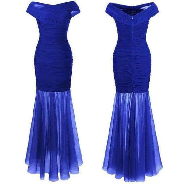 Planet Gates 408 Navy Blue / 12 / China Angel fashions One Shoulder Pleat Ruched Sequin Slit Mermaid Long Evening Dress 350