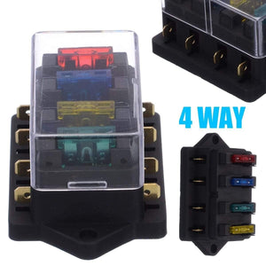 Planet Gates 40A 12V 24V Auto Car Truck 4 Way Blade Fuse Block Fuse Box Unit Holder Fusebox Catch-holder + 4Pcs Fuses Circuit Standard ATO