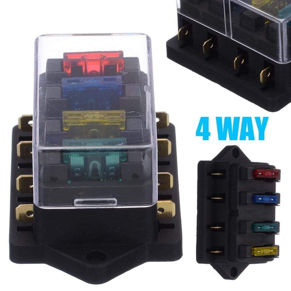Planet Gates 40A 12V 24V Auto Car Truck 4 Way Blade Fuse Block Fuse Box Unit Holder Fusebox Catch-holder + 4Pcs Fuses Circuit Standard ATO