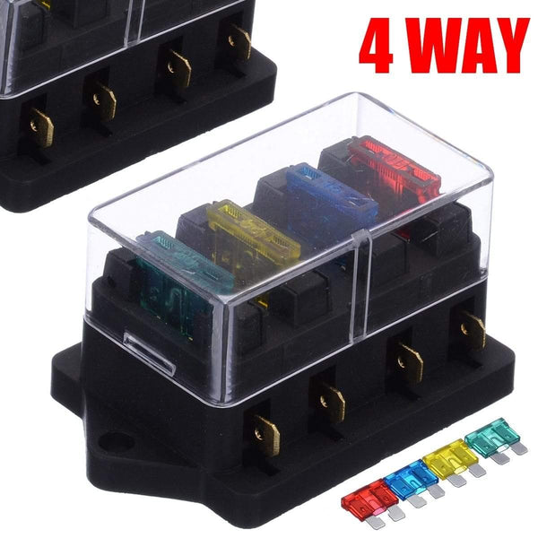 Planet Gates 40A 12V 24V Auto Car Truck 4 Way Blade Fuse Block Fuse Box Unit Holder Fusebox Catch-holder + 4Pcs Fuses Circuit Standard ATO
