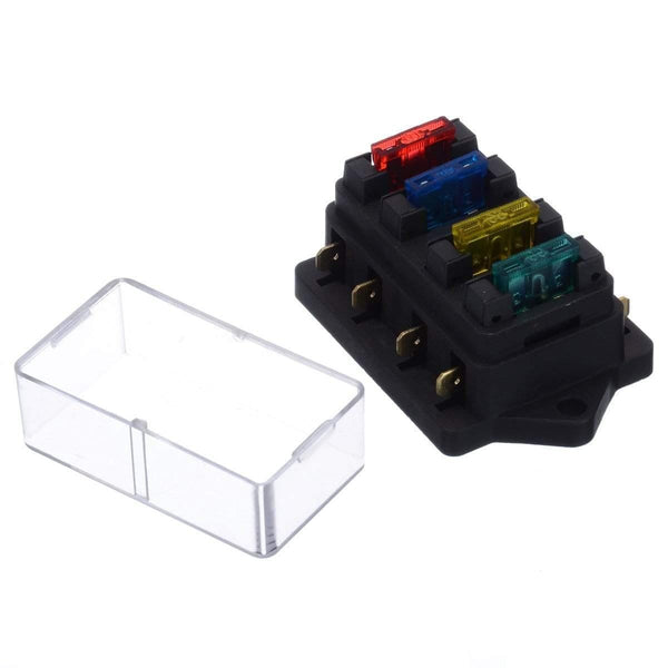 Planet Gates 40A 12V 24V Auto Car Truck 4 Way Blade Fuse Block Fuse Box Unit Holder Fusebox Catch-holder + 4Pcs Fuses Circuit Standard ATO