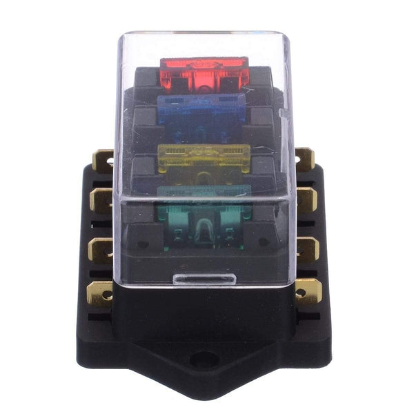 Planet Gates 40A 12V 24V Auto Car Truck 4 Way Blade Fuse Block Fuse Box Unit Holder Fusebox Catch-holder + 4Pcs Fuses Circuit Standard ATO