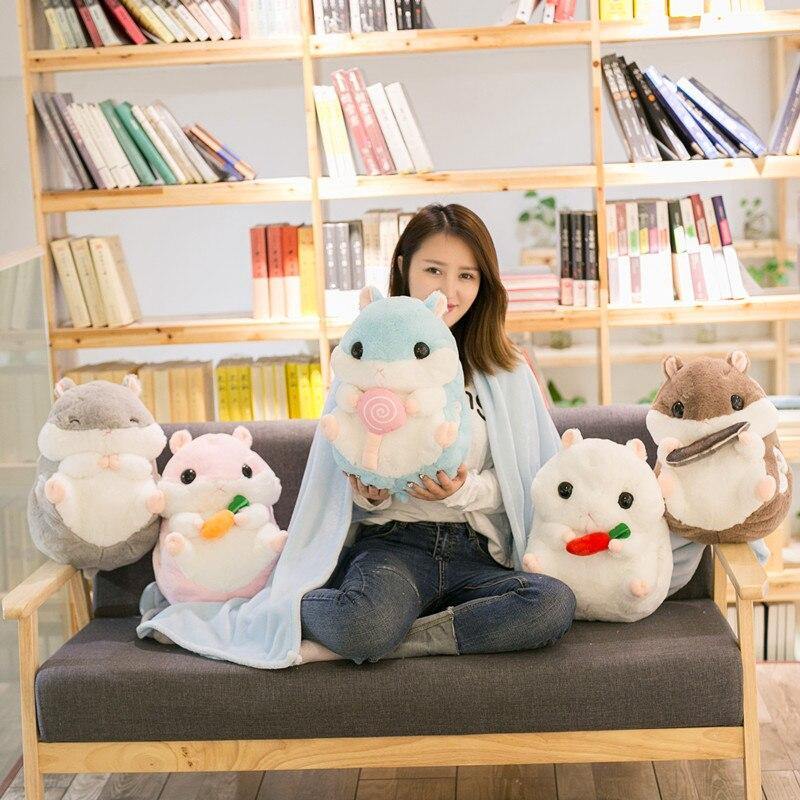 40cm Hamster Toy Cute Hamster Plush With Blanket 3 In 1 Multifunctional Animal Throw Pillow Hamster Hand Warm Soft Doll Kid Gift
