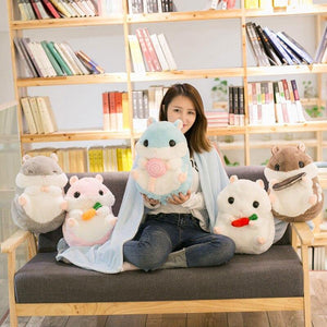 40cm Hamster Toy Cute Hamster Plush With Blanket 3 In 1 Multifunctional Animal Throw Pillow Hamster Hand Warm Soft Doll Kid Gift