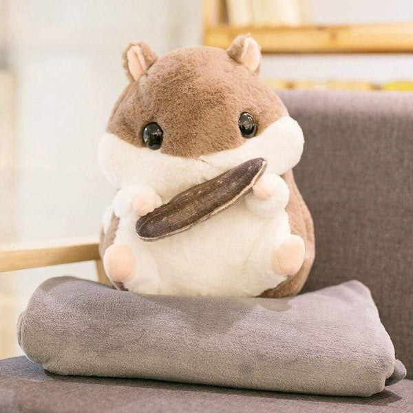 40cm Hamster Toy Cute Hamster Plush With Blanket 3 In 1 Multifunctional Animal Throw Pillow Hamster Hand Warm Soft Doll Kid Gift