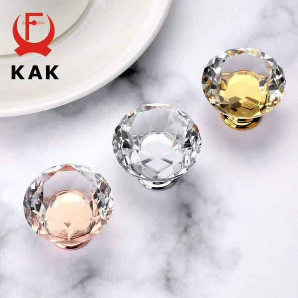 40mm Diamond Shape Crystal Glass Knobs Cupboard Pulls Drawer Knobs Kitchen Cabinet Handles Furniture Handle Hardware