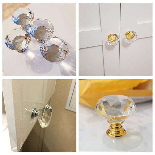 40mm Diamond Shape Crystal Glass Knobs Cupboard Pulls Drawer Knobs Kitchen Cabinet Handles Furniture Handle Hardware
