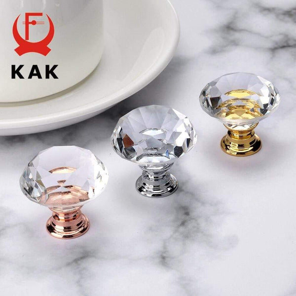 40mm Diamond Shape Crystal Glass Knobs Cupboard Pulls Drawer Knobs Kitchen Cabinet Handles Furniture Handle Hardware