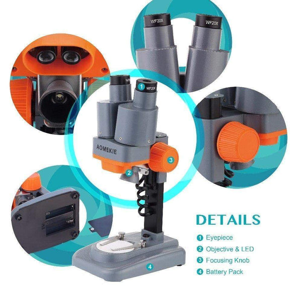 Planet Gates 40X Binocular Stereo Microscope Top LED PCB Solder Mineral Specimen Watching Kids Science Education Phone Repair Tool