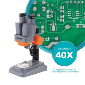 Planet Gates 40X Binocular Stereo Microscope Top LED PCB Solder Mineral Specimen Watching Kids Science Education Phone Repair Tool