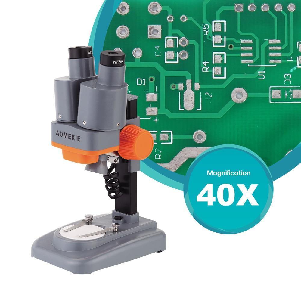 Planet Gates 40X Binocular Stereo Microscope Top LED PCB Solder Mineral Specimen Watching Kids Science Education Phone Repair Tool