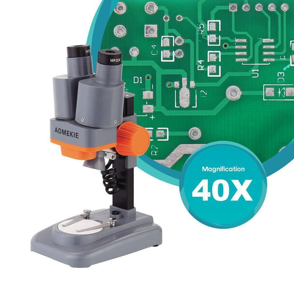 Planet Gates 40X Binocular Stereo Microscope Top LED PCB Solder Mineral Specimen Watching Kids Science Education Phone Repair Tool