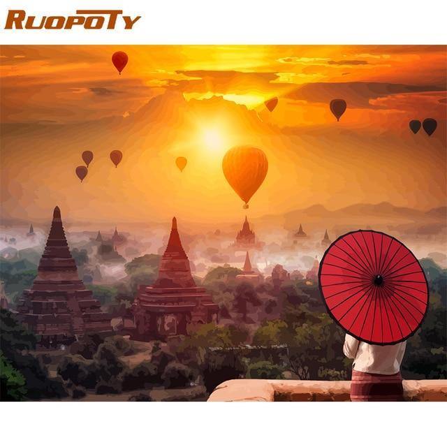 Framed DIY Painting By Numbers Landscape Kit Acrylic Paint On Canvas Modern Wall Art Picture By Numbers For Living Room