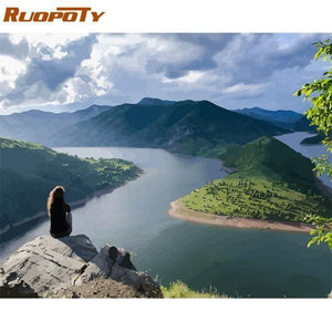 Framed DIY Painting By Numbers Landscape Kit Acrylic Paint On Canvas Modern Wall Art Picture By Numbers For Living Room