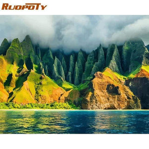 Framed DIY Painting By Numbers Landscape Kit Acrylic Paint On Canvas Modern Wall Art Picture By Numbers For Living Room