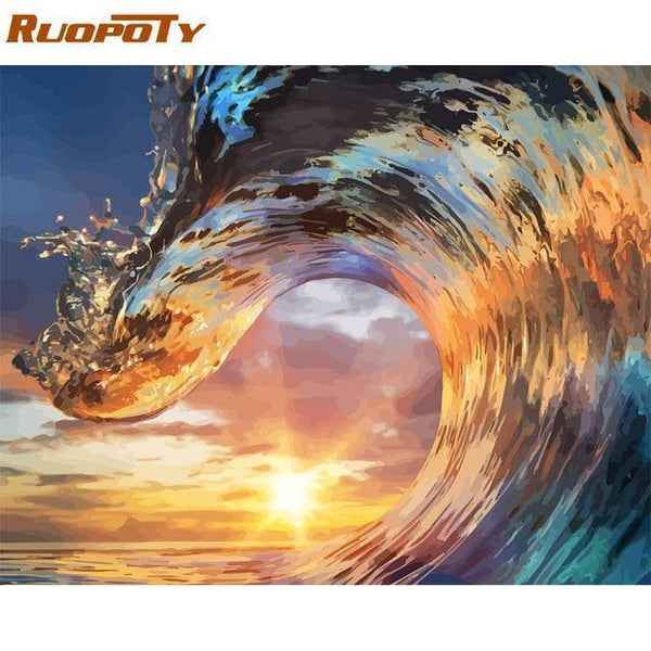 Framed DIY Painting By Numbers Landscape Kit Acrylic Paint On Canvas Modern Wall Art Picture By Numbers For Living Room