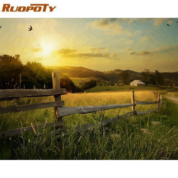 Framed DIY Painting By Numbers Landscape Kit Acrylic Paint On Canvas Modern Wall Art Picture By Numbers For Living Room