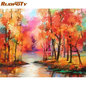 Framed DIY Painting By Numbers Landscape Kit Acrylic Paint On Canvas Modern Wall Art Picture By Numbers For Living Room