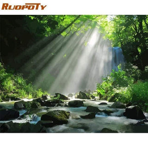 Framed DIY Painting By Numbers Landscape Kit Acrylic Paint On Canvas Modern Wall Art Picture By Numbers For Living Room