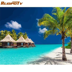 Framed DIY Painting By Numbers Landscape Kit Acrylic Paint On Canvas Modern Wall Art Picture By Numbers For Living Room