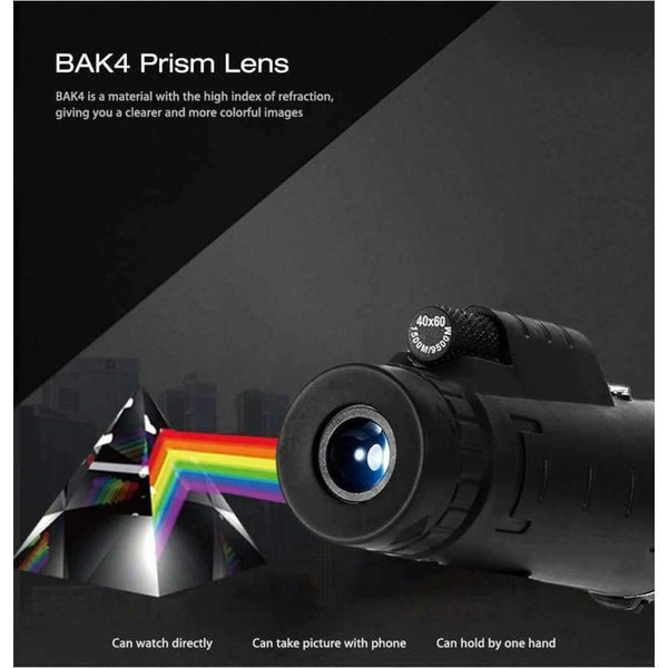 Planet Gates 40X60 BAK4 Monocular Telescope HD Mini Monocular Outdoor Hunting Camping Scopes With Compass Phone Clip Tripod