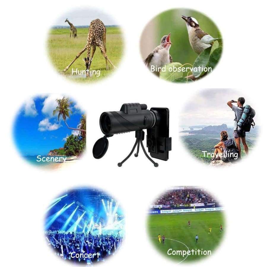 Planet Gates 40X60 Optical Lens Day & Night Vision HD Zoom Monocular Telescope with Phone Clip Tripod for Outdoor Hunting Fishing