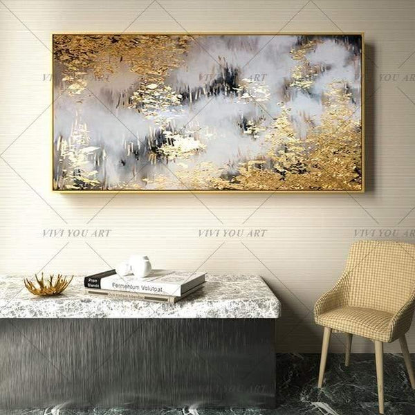 Hand Painted Abstract Gold Art Wall Picture Handmade Golden Tree Canvas Oil Painting For Living Room Home Decor