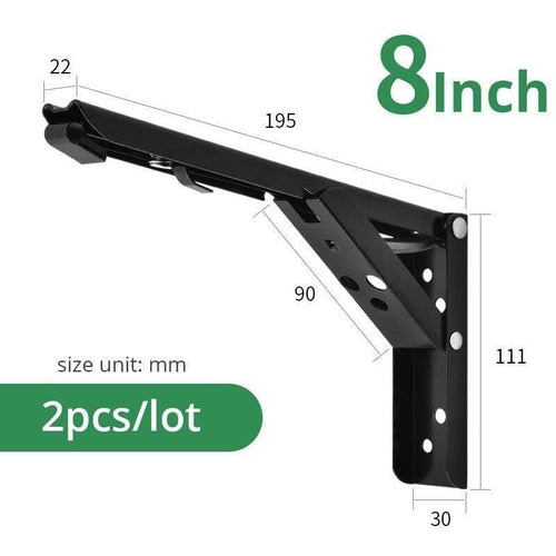 Planet Gates 4201 Black 8 inch Folding Triangle Bracket Wall Mounted Bench Table Shelf Support Hidden Table Support Kitchen Storage Furniture Hardware