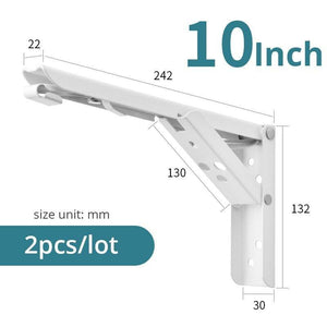 Planet Gates 4201 White 10 inch Folding Triangle Bracket Wall Mounted Bench Table Shelf Support Hidden Table Support Kitchen Storage Furniture Hardware