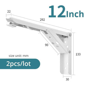 Planet Gates 4201 White 12 inch Folding Triangle Bracket Wall Mounted Bench Table Shelf Support Hidden Table Support Kitchen Storage Furniture Hardware