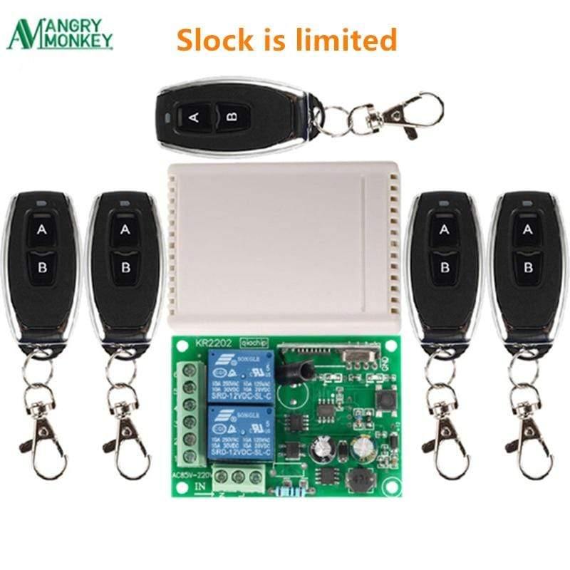 Planet Gates 433Mhz Universal Wireless Remote Control Switch AC 250V 110V 220V 2CH Relay Receiver Module And 5pcs RF 433 Mhz Remote Controls